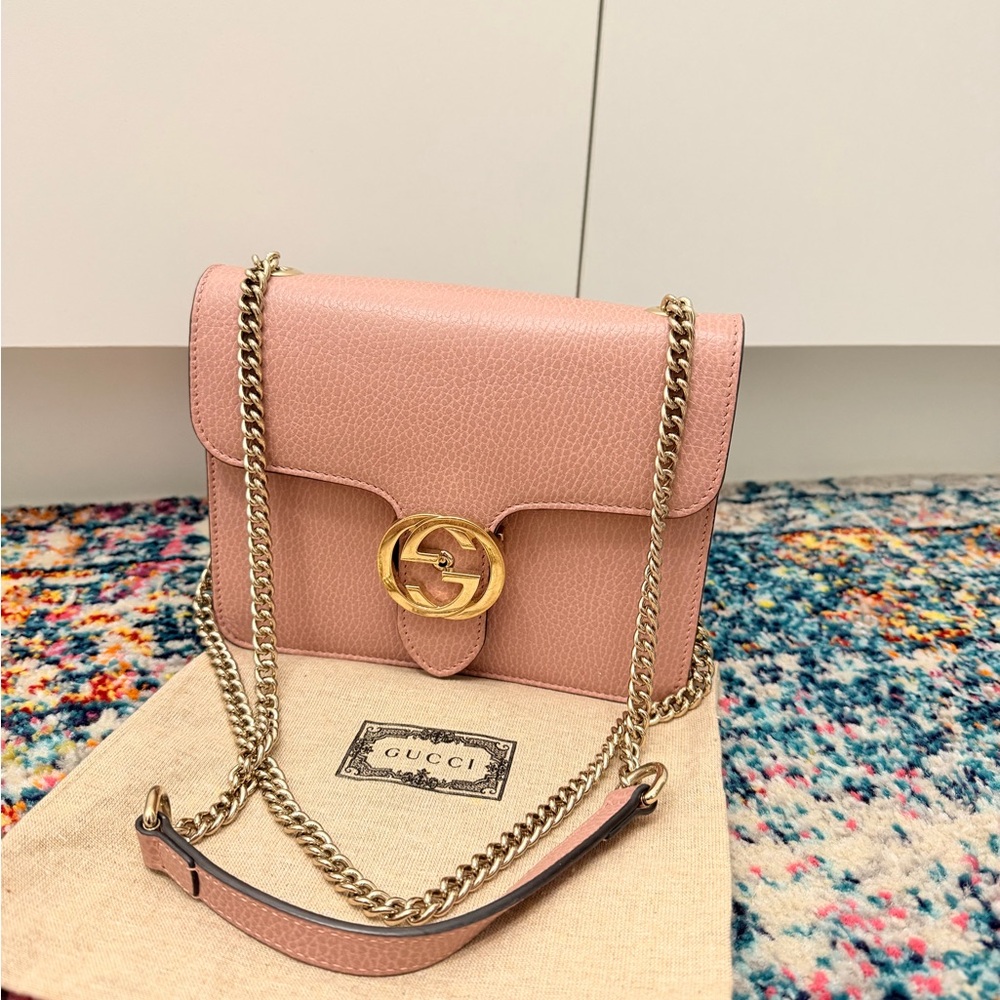 Authentic Gucci Pink Crossbody Bag with Gold Chain